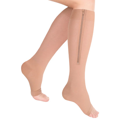 Medias de compresión zipper open toe presión 15-20 moderado