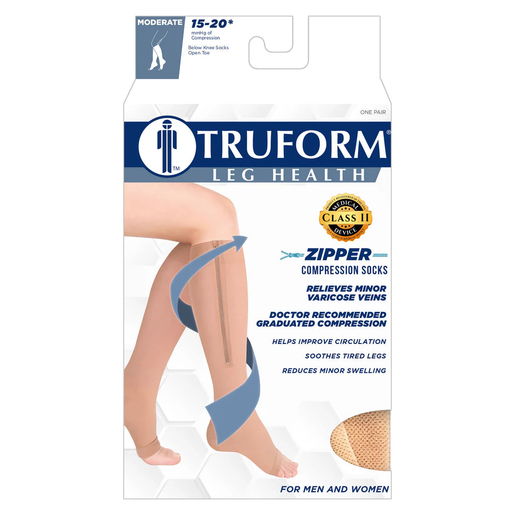 Medias de compresión zipper open toe presión 15-20 moderado