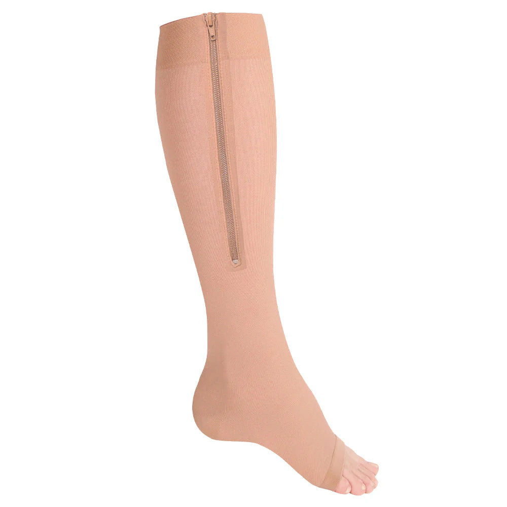 Medias de compresión zipper open toe presión 15-20 moderado